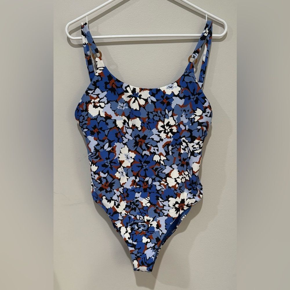 Seafolly Floral One Piece in Blue, White, and Brown
